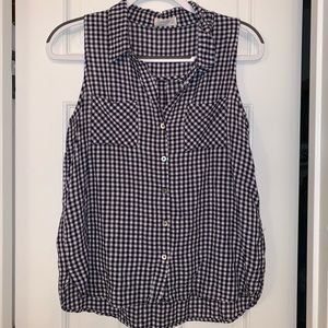 Checkered Sleeveless Button Down Top